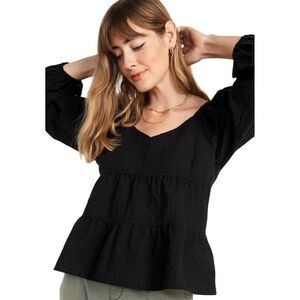 Old Navy Women's  Peplum Seersucker Blouse Top S Spring Summer Gothic Vampy